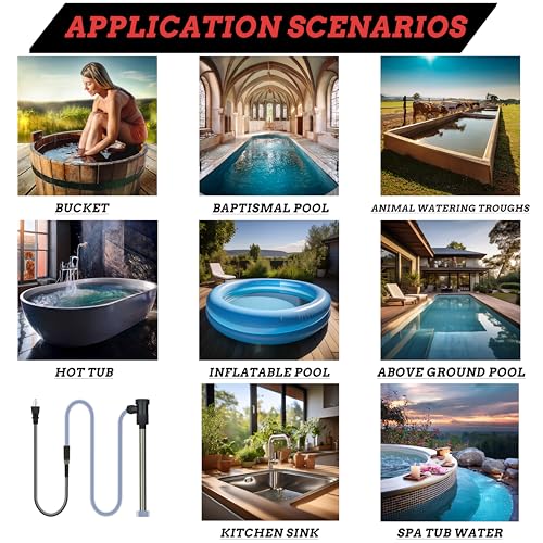 Submersible Water Heater 1500W Portable Bathtub and Pool Immersion Electric Water Heater with Temp Control & Wifi Timer for Bucket, Above-Ground Pool, Inflatable Pool, Baptistry & Hot Tub ﻿