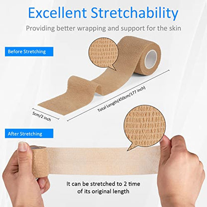 24Pcs Self Adherent Cohesive Bandages Self Adhesive Bandage Wrap 2 in Beige - color: Skin Color, size: 24Pcs