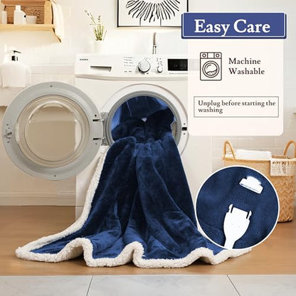 Electric Heated Blanket 72"×84", 4 Heating Levels & 10H Auto-Off | Full Size Dark Blue, Sherpa & Soft Microplush, Quick Heating, Machine Washable, for Couch, Bed & Office, Parents' Gifts - color: 06-dark Blue, size: Full Size ( 72"x84" )