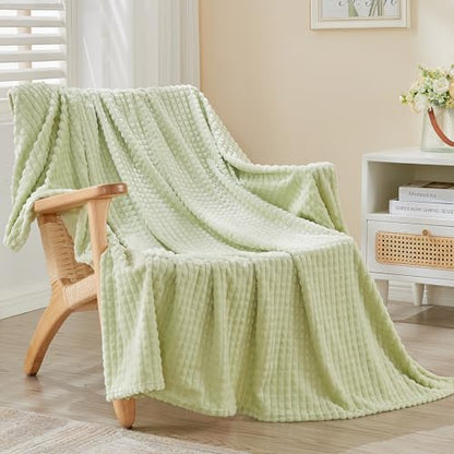 EMME Fleece Throw Blanket Luxury Flannel for Couch Bed Sofa Chair, Soft, Plush, Warm and Cozy Blanket with Geometric Grid Design (Sage Green, 60'' x 80'') - color: 15-grid-sage Green, size: Twin