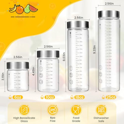 Glass Juice Bottles with Lids, 25 Oz Wide Mouth Glass Water Bottles, for Juicing, Protein, Smoothie, Milk, BPA Free, Stainless Steel Lids, Shaker Bottles (25 Oz / 2 Pack) - size: 25 Oz--2 Pack