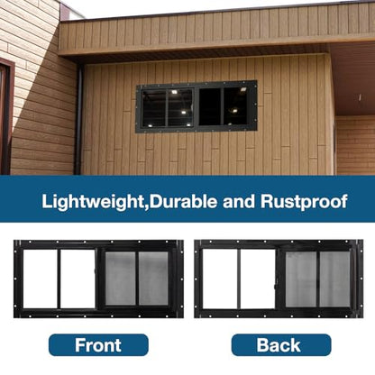 Yuzzy Shed Windows 2 Pack, 10"x23" Sliding Windows Transom Window with Tempered Glass and Removable Fiberglass Screen for Shed, Chicken Coop, Playhouse, Household, Garage, Barns (Black) - color: Black, size: 10"x23"