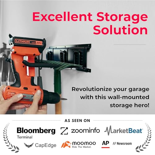 TIDYME Garage Tool Organizer Wall Mount - 48 inches - Sturdy Storage Rack with Adjustable Hooks, Anti-Rust - Easy Installation, 300lbs Capacity - Garden Tool Organizer (03 Racks & 06 Hooks) | 300 lbs, anti-rust carbon steel, garden tool organizer & storag