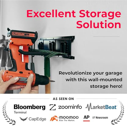 TIDYME Garage Tool Organizer Wall Mount - 48 inches - Sturdy Storage Rack with Adjustable Hooks, Anti-Rust - Easy Installation, 300lbs Capacity - Garden Tool Organizer (03 Racks & 06 Hooks) | 300 lbs, anti-rust carbon steel, garden tool organizer & storag