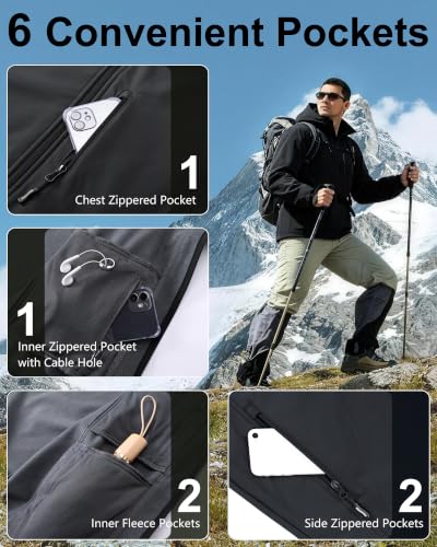 Outdoor Ventures Men's Softshell Jacket Waterproof Fleece Rain Shell Coat - color: Black, size: Medium