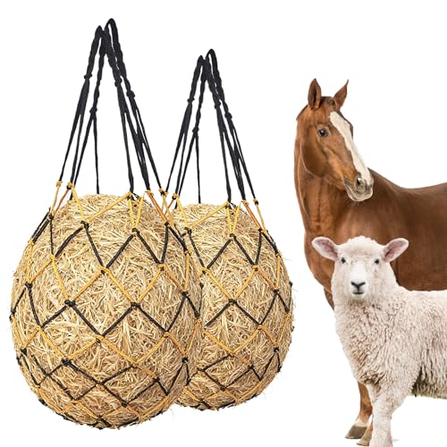 2 Pcs Slow Feed Hay Net for Horses, 34 Inch Hay Bags, Black - size: Black