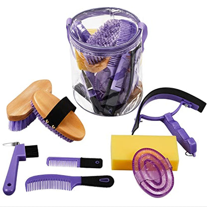 Cunhill 9 Pcs Horse Grooming Kit with Bag Curry Brushes,Cute,Purple - color: Purple, style: Cute