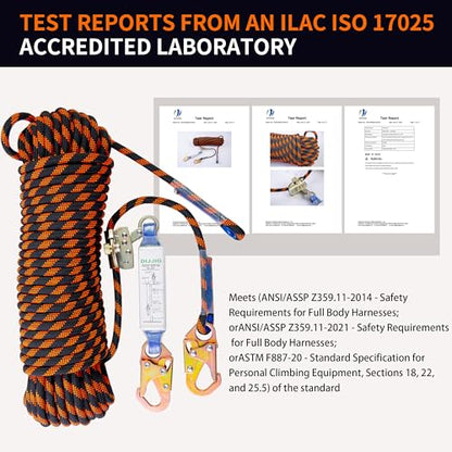 Rope Harness Safety Lanyard 100ft Vertical Roofing Rope With Grab Snap Hook - size: 100ft