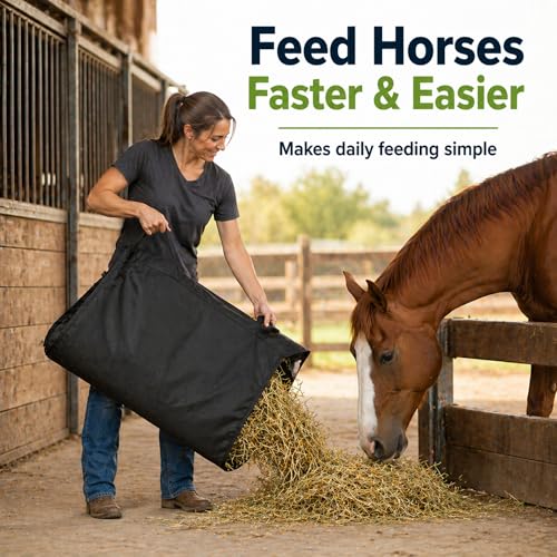 Hay Handler Bags Black Large Hay Feeder Flake Carrier for Horses Heavy Duty Nylon Holds 2 to 3 Flake Reinforced Handles Barn Stable Pasture Feeding Goats Livestock for Stable Feeding Farm