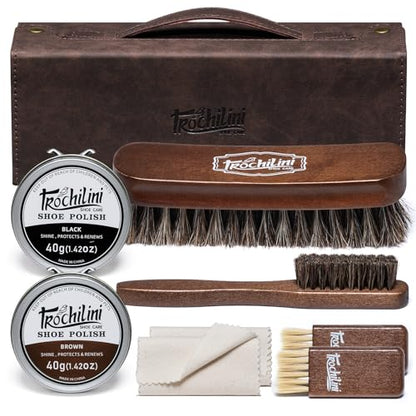 Shoe Polish Kit 13PC Shoe Shine Leather Boot Shoe Care Set Mink Oil Brushes and More for Gentle Care Cleaning - color: 9psc