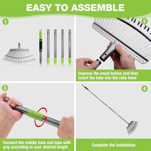 WORKPRO Rakes, Small Leaf Rake with 73” Adjustable Long Handle - size: 25 TINE