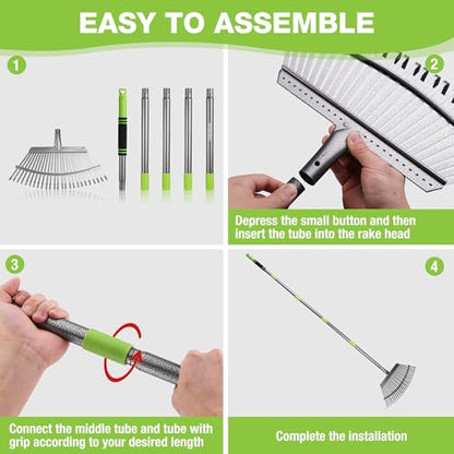 WORKPRO Rakes, Small Leaf Rake with 73” Adjustable Long Handle - size: 25 TINE