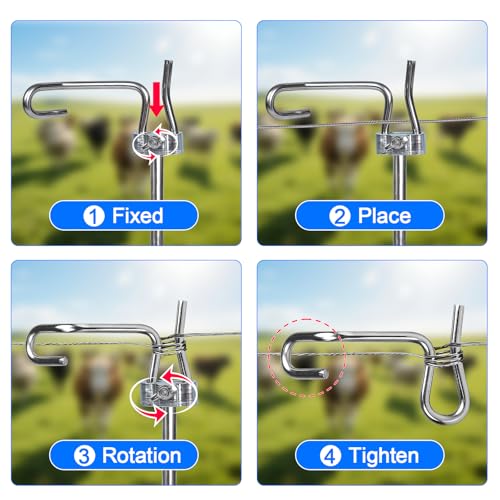 Fence Wire Tightener, 1Pcs Tighteners Handle and 20Pcs 6mm Fence Wire Tightener Clips, 1/4" Barb Wire Fencing Tools Wire Tensioning Tool for Wire Fence Farm Garden