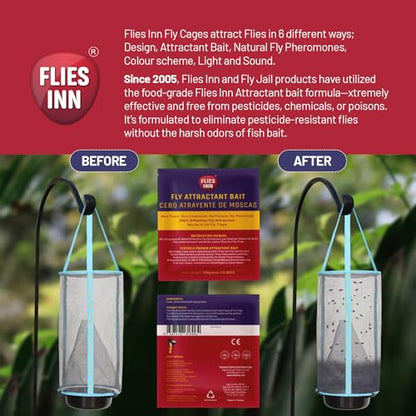1 Flies Inn LITE Fly Cage Ranch Fly Trap with 2 Flies Inn Fly Bait Refill, Low Odor, Reusable, Built to Last for Years - style: Fly Cage Fly Trap