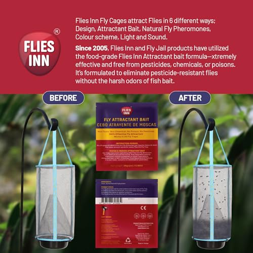 1 Flies Inn LITE Fly Cage Ranch Fly Trap with 2 Flies Inn Fly Bait Refill, Low Odor, Reusable, Built to Last for Years (3 Trap + 6 Bait, 1) - style: 3 Trap + 6 Bait