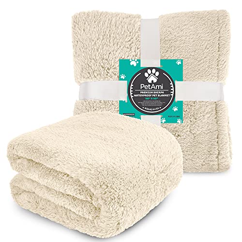 PetAmi Fluffy Sherpa Waterproof Dog Blanket for Pet Cat Queen 90x90, Beige - color: Beige, size: Queen (90x90)