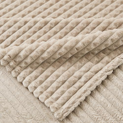 EMME Fleece Blanket Queen Size Luxury Flannel for Couch Bed Sofa Chair, Soft, Plush, Warm and Cozy Blanket with 3D Geometric Grid Design (Beige, 80'' x 90'') - color: 01-grid-beige, size: Queen