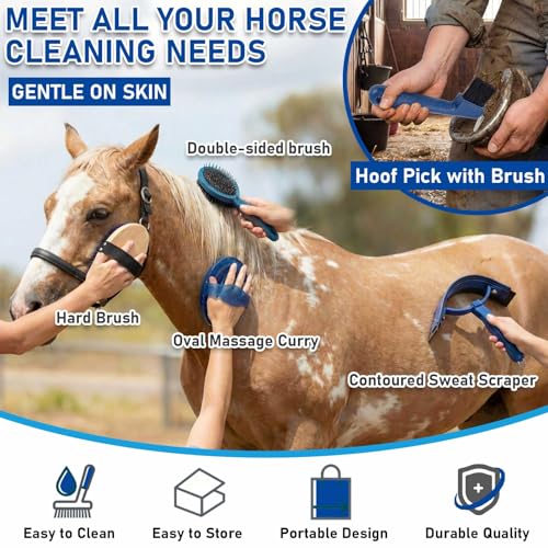 Cunhill 9 Pcs Horse Grooming Kit Tack Room Supplies, Classic, Dark Blue - color: Dark Blue, style: Classic