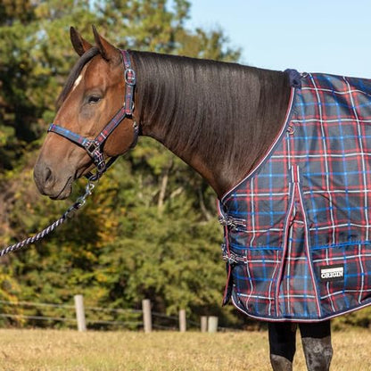 Jeffers Poplar Head 600 Denier Horse Turnout Blanket, 75" - Navy & Merlot - size: 75 in