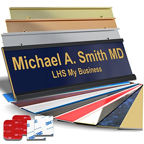 Custom Office Door Name Plate, Wall Sign Navy Blue with Gold Letters, 2x6 | Mounting Included 10+ Options, Desk, Wall, Cubicle & Door Nameplate Holders, 3M Adhesive, Hanging, Personalized & Made in USA - color: B10 - Navy Blue & Gold Lettering, size: 2x6