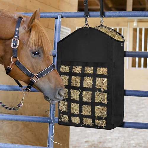 Hay Bag for Horses Goat: 3pcs Large Capacity Oxford Hay Feeder Bag with Hay Nets&Adjustable Strap - for Sheep Donkeys Cows Alpacas Ostriches or Other Farm Animals