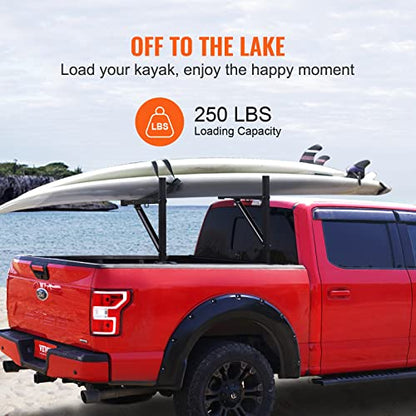 VEVOR Truck Rack, 19-34inch Extendable Truck Ladder Rack, 38.6"-43.6" Adjustable Height, 250 lbs Capacity Steel Ladder Rack for Truck, Heavy Duty Truck Bed Rack for Kayak, Surfboard, Lumber, Ladder - style: Ladder Rack