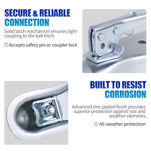 3500lb Straight Trailer Coupler for 2" Ball, 2-1/2" Channel | Fits 2-1/2" channel widths. Heavy-duty zinc finish protects against rust and wear during trailer hauling. - size: 2" Ball 2-1/2" Channel 3,500 lbs