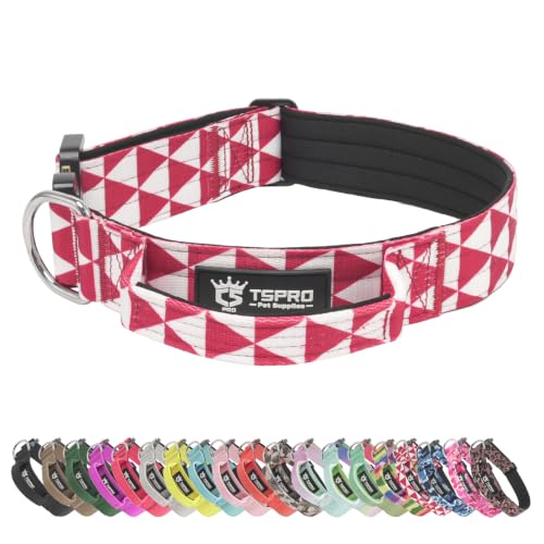 TSPRO Heavy Duty Tactical Dog Collar Quick Release Metal Buckle with Handle | Premium Dog Collar, Military Grade, 1.25 Inch Wide, Soft Padded, Thick, Adjustable for Medium Dogs (Geometric Print M) - color: Geometric Print, size: M, Handle Style, Neck 14.5