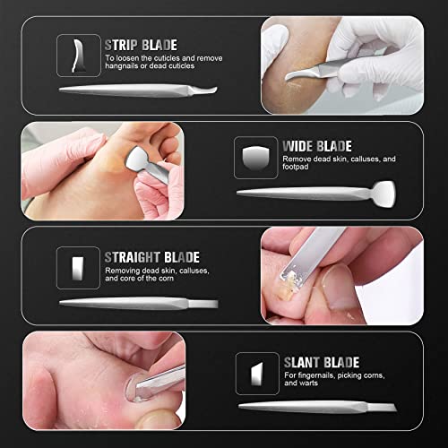 FERYES Pedicure Knife Ingrown Toenail Kit, 4 PCS Professional Pedicure Tool Kit, Top Notch Foot Blade (Leather case included) - size: 4PCS