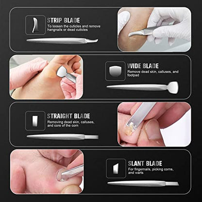 FERYES Pedicure Knife Ingrown Toenail Kit, 4 PCS Professional Pedicure Tool Kit, Top Notch Foot Blade (Leather case included) - size: 4PCS