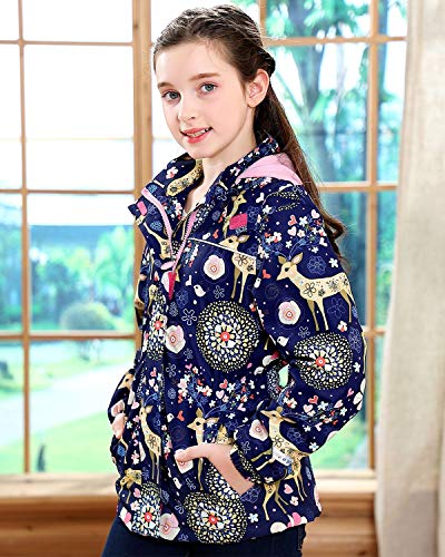 Girls Rain Jacket Kids Hooded Raincoat Windbreaker with Fleece Lining - color: 2901, size: 8