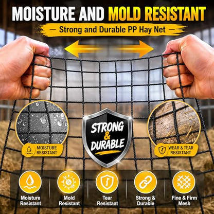5x5 ft Round Bale Hay Net for Horses & Goats, 1.5" Holes Slow Feeder Hay Nets with Hay Net Repair Tool - size: 5*5*5 FT