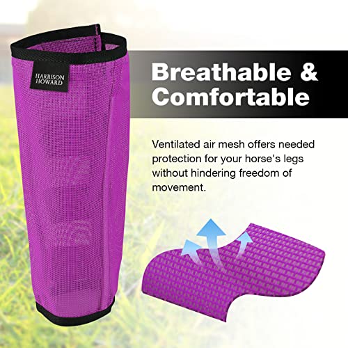Harrison Howard Loose Fitting Fly Boots UV-Protective Extra Tough Mesh Ventilated Four Fasteners Stay-on Design Protect Horse Legs & Stomp-Reducing Set of 4 Purple Large - color: Purple, size: Large