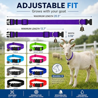 8Pack Goat Collar with Bell, Adjustable Nylon Collars Set