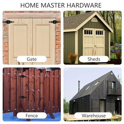 HOME MASTER HARDWARE Wood Gate Hardware Set-Heavy Duty 8" Decorative Strap Hinges and Spring Loaded Latch Gate Kit with Screws for Outdoor Fence Swing Gate Black Finish (Pack of 2) - size: 8" Decorative Strap Hinges (Pack of 2)
