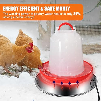 12 Inch Chicken Water Heater Base, 5 Gallons Poultry Drinker Heater Base with Thermostat and Power Cord, Automatic Electric Poultry Winter Deicer Heated Base for Plastic/Metal Chicken Waterer