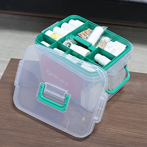 Vababa Clear First Aid Box, Plastic Storage Container with Locking Lid | Secure Locking Latch Lid, Removable Divided Tray, Top Carry Handle, Ideal For Medicine, Bandages, First Aid Supplies Storage