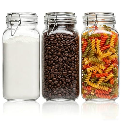 ComSaf Large Square Glass Jars with Airtight Lids 78 oz 3 Pack Wide Mouth - size: 78oz*3