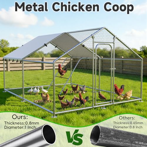9.9x9.9 FT Large Metal Chicken Coop, Walk-in Poultry Run Pen | Waterproof Cover, Reinforced Metal Structure, Walk-in Chicken Run, Outdoor Poultry Cage for Ducks Hens Rabbits - size: 119.0"L x 119.0"W x 78.0"H