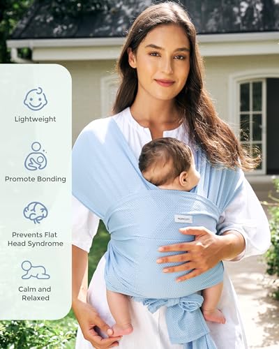 Momcozy Baby Wrap Carrier, Easy-On 2-Piece Design, Air Mesh Cooling - color: Air Mesh-Light Blue