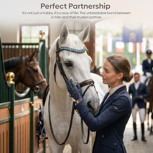 Equine Care English Horse Bridle with Reins, Padded, 6 Browband Styles - color: Havana Brown with Ice Blue Crystal