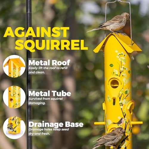 Kingsyard Metal Bird Feeders for Outdoors Hanging, Tube Bird Feeder - color: Yellow