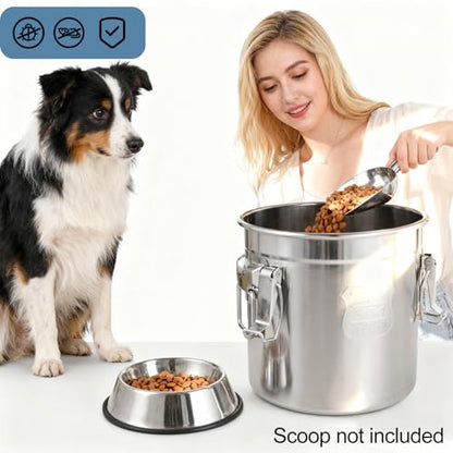 12Lbs 304 Stainless Steel Dog Food Storage Containers with Airtight Lid | Large Airtight Pet Food Storage Container Food Bin for Dogs, Cats & Birds Seed, Keep Fresh