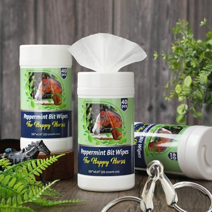 Threlaco 3 Pack Horse Bit Wipes 120 Pcs Peppermint Horse Bit Cleaners for Happy Horse Disposable Cleaning Wipes for English or Western Bits - style: Peppermint