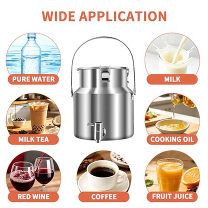 304 Stainless Steel Water Dispenser with Faucet, Thickened Milk Can with Handle, Sealing Ring and Instruction Manual, 5L Stainless Steel Water Jug for Milk, Water, Tea, Juice and Beverage Storage - size: 5L