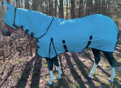 Combo Neck Fly Sheet with Leg Straps and Matching Mask - color: Blue - Black, size: 69