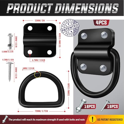 PAMAZY 4PCS 3500lbs Heavy-Duty Steel D-Rings Tie-Down Anchors Ultra-Durable - style: 4PCS