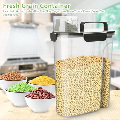 Viretec Rice Storage Container, 5 to 10lb Dry Food Airtight Dispenser, Pet Dog Cat Food Canister, BPA Free Clear Plastic Kitchen and Pantry Organization Bin for Oatmeal, Grain, Cereal, Pasta, Flour - color: 6L/Grey
