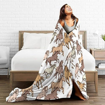 Horse Soft Blanket All Season Fuzzy Throw Warm Lightweight Blanket Fleece Throws Flannel Blankets for Bed Sofa Couch Travel Home Living Room Decor 50"X60"