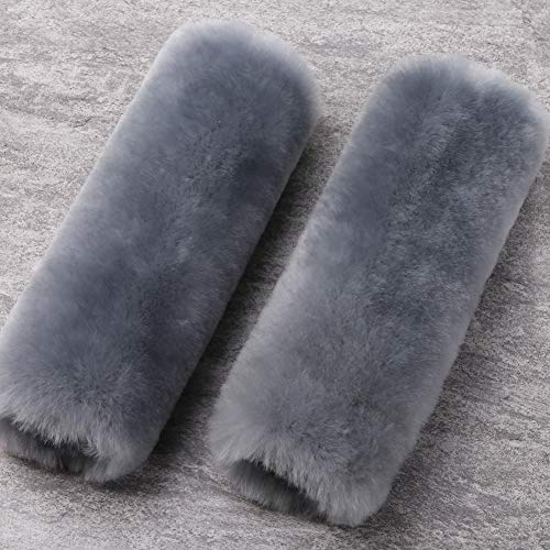 OGLAND 2 Pack Sheepskin Car Seat Belt Cover Pads | Wool Seatbelt Cushions - color: Blue Gray, size: Shearling Wool